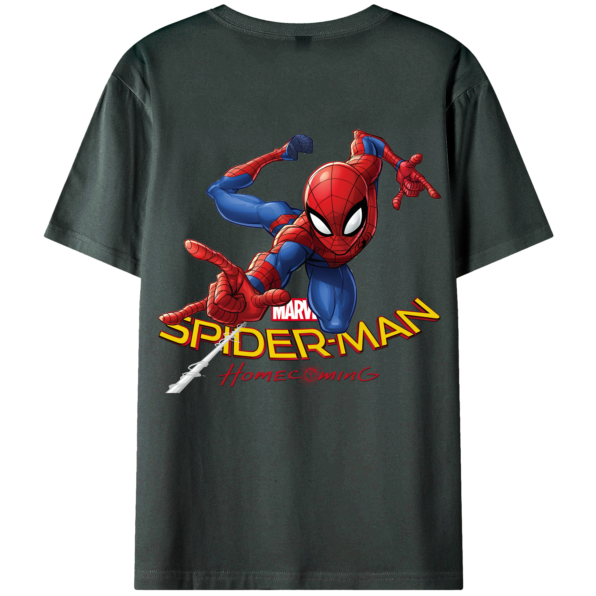 （画像用） Spider Man スパイダーマン 綿100％ メンズ半袖Tシャツ（バックプリント） 通気性